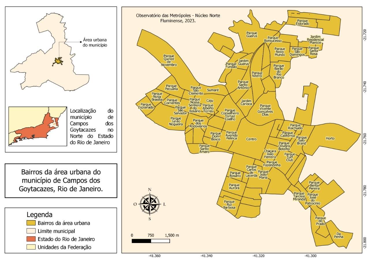 Mapa do trecho urbano de Campos dos Goytacazes (RJ)