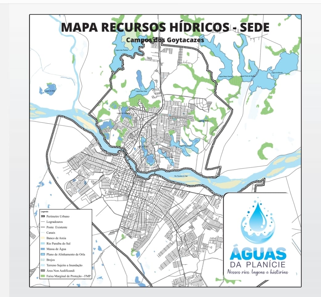 Mapa de recursos hídricos de Campos dos Goytacazes (RJ)