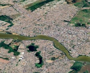 Mancha urbana parcial de Campos dos Goytacazes a partir de registro do Google Earth fe25.ito em 26/07/